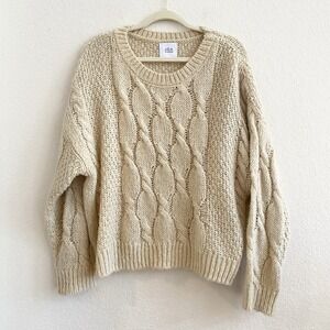 JOA Just One Answer Womens Medium Neck Sweater Pullover Cream Cable Knit